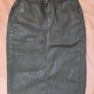 Anthropologie Dark Green Waxed Skirt